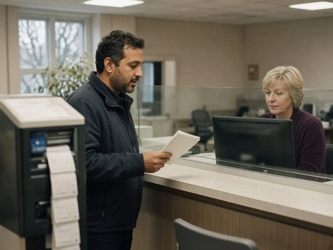A man reading a short prepared note at a reception counter